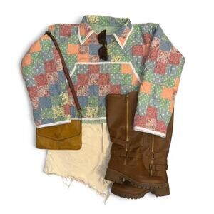vtg retro upcycled handmade quilted jacket boho cottagecore